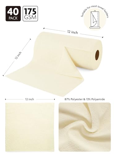Fantasticlean Microfiber Cleaning Cloth Roll- 40 Sheets, 12" x 12" (Beige) - color: Beige, size: 40 pack