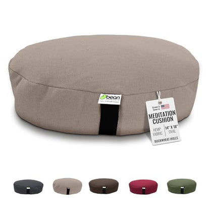 Bean Products Hemp Oval Zafu Meditation Cushion, Yoga Pillow - Natural | Heavy Weight Washable Hemp Cover - Buckwheat Hull Filled Inner liner - Zen Floor Sitting Cushion - 14"x18" - color: Hemp Natural, size: XL Oval - 14"x18"
