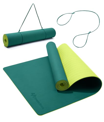 Ewedoos Eco Friendly Yoga Mat Thick TPE Yoga Mat Non Slip Yoga Mats Anti-tear Exercise Workout Mat for Women Men Kids Yoga, Pilates and Fitness - color: Green Yoga Mat