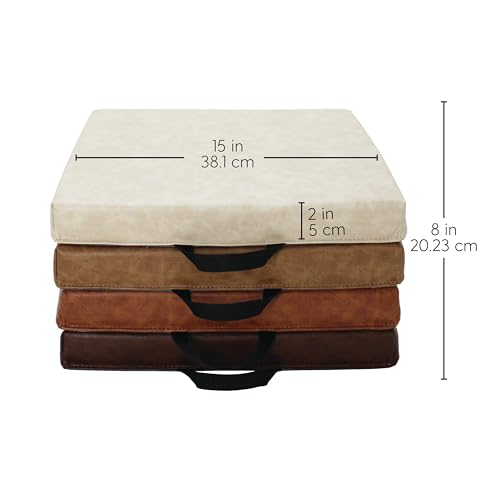 Factory Direct Partners Rustic Kid 15 inch Square Floor Cushions with Handles, Distressed Faux Leather, Flexible Seating for Home, Playroom, Montessori, Daycare, Classroom (4-Piece), 12227-DA - style: Square