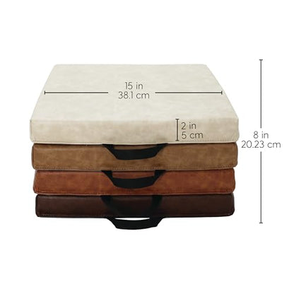 Factory Direct Partners Rustic Kid 15 inch Square Floor Cushions with Handles, Distressed Faux Leather, Flexible Seating for Home, Playroom, Montessori, Daycare, Classroom (4-Piece), 12227-DA - style: Square