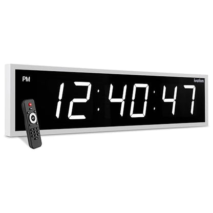 Ivation Oversized Digital Wall Clock with Large LED Display & Timer, 72" | Multi-function with Timer, Stopwatch, Alarms, Temp & Date, Aluminum frame, 6 Brightness levels, Time memory, Remote | White - color: White, size: 72" Inch