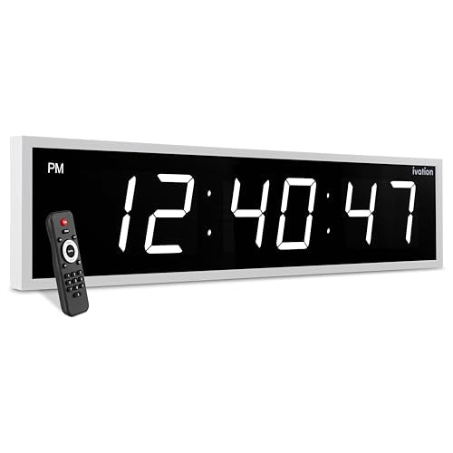 Ivation Oversized Digital Wall Clock with Large LED Display & Timer, 72" | Multi-function with Timer, Stopwatch, Alarms, Temp & Date, Aluminum frame, 6 Brightness levels, Time memory, Remote | White - color: White, size: 72" Inch