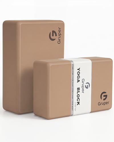 Gruper Yoga Blocks 2 Pack, 9"x6"x3" Exercise Blocks High-Density EVA Foam Blocks with Soft Non-Slip Surface, Lightweight Yoga Props for Yoga Pilates Meditation & Stretching - color: Brown