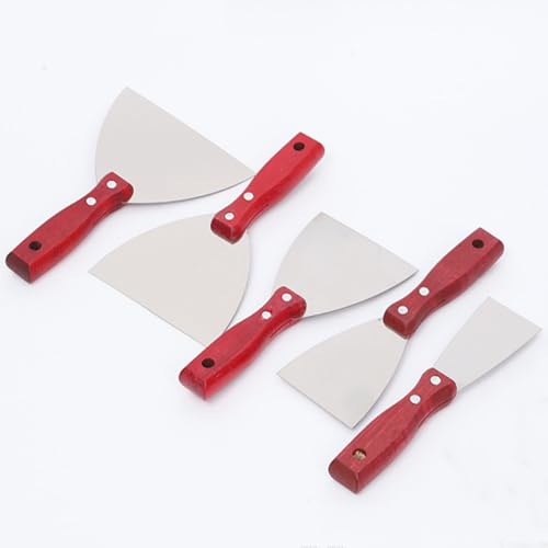 5Pcs Putty Knife Scrapers Stainless steel spatula Tool set，with a comfortable wooden handle，for Scrapering,Drywall Repairs and Spreading，Taping Drywall Wall Painting (Mixed pack2",3",4",5",6") - color: Mixed Pack2",3",4",5",6"