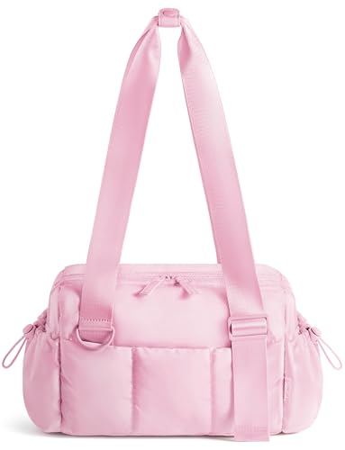Uselike Small Gym Bag for Women, 7L Mini Duffle Bag for Travel, Lightweight Quilted Puffer Bag for Daily, Cute Shoulder Bag for Dance with Wet Pocket (Pink) - color: Pink