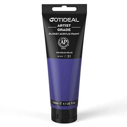 GOTIDEAL Acrylic Paint Prussian Blue Tubes(120ml, 4.1 oz) | Non Toxic, Non Fading, Rich Pigments,for Painters, Adults & Kids,Ideal for Canvas Wood Clay Fabric Ceramic Craft Supplies - color: Prussian BLue, style: Regular
