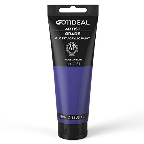 GOTIDEAL Acrylic Paint Prussian Blue Tubes(120ml, 4.1 oz) | Non Toxic, Non Fading, Rich Pigments,for Painters, Adults & Kids,Ideal for Canvas Wood Clay Fabric Ceramic Craft Supplies - color: Prussian BLue, style: Regular