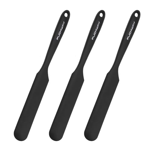 3pcs Silicone Jar Spatulas 10in Long Skinny Heat-Resistant, Narrow Spatula Set for Scraping Peanut Butter, Sourdough, Jam in Small Containers, Blenders & Baking (Black) - color: Black
