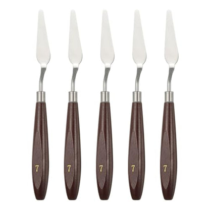 HARFINGTON 5pcs Palette Knife Painting Tool 2.2 x 0.59 Stainless Steel Art Spatula Pallet Knives Scrapers Tools with Beech Wood Handle for Acrylic Oil Canvas Mixing Spreading, Red/Silver - size: 2.2" x 0.59"