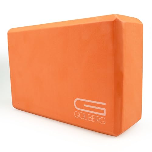 Golberg Foam Yoga Block – For Fitness, High Intensity Support and Improving Strength or Flexibility Pink/Green/Dark Green/Purple/Blue – 1/2/4 Pack - color: 1 Pack - Orange