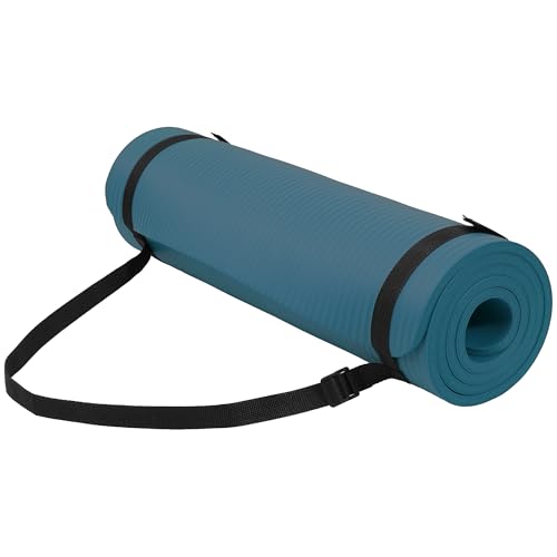 Fitvids Yoga Mat, 1/2-Inch Extra Thick High Density Exercise Mat, Anti-Tear Exercise Yoga Mat with Carrying Strap, Suitable for Various Yoga Exercises - color: Navy Blue