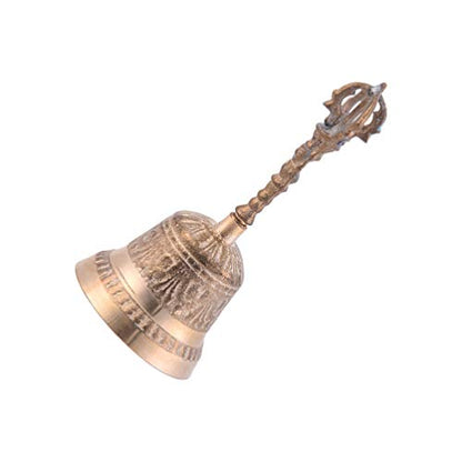 EXCEART Brass Bell 5.90 inch Retro Hand Bell Archaize Metal Call for Home Office School Pet Training Wake-up Signals Feng Shui Decor