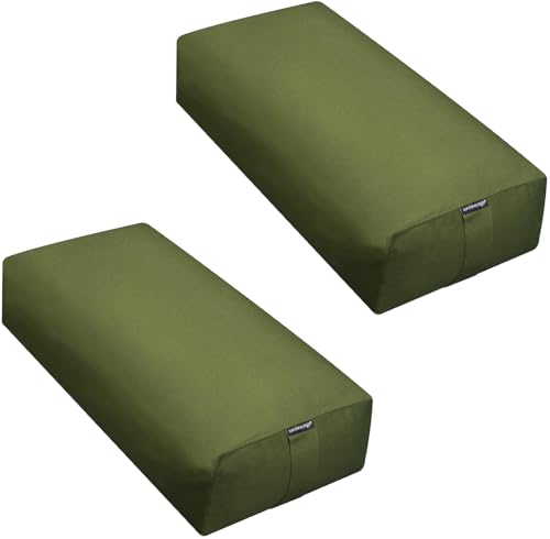 엑스트라 펌 라지 요가 볼스터, 61 x 30.5 x 15.2cm(24 x 12 x 6인치) 신치 또는 지퍼 요가 베개, 스튜디오용 탈착식 커버가 있는 직사각형 면 쿠션, 1팩 또는 2팩 - color: 올리브 그린., size: 2팩
