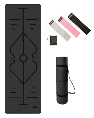 BodyForge Yoga Mat Thick Exercise Mat Thick Non-Slip Extra Thick High-Density Pilates & Fabric Resistance Bands Working Out Booty Bands for Women and Men Exercise Bands Resistance Bands Set Bundle - color: Black