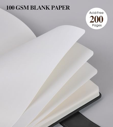 PAIBAS Blank Journal Notebook, A5 Hardcover Leather Sketchbook with 200 Pages Thick Blank Paper for Men Women, Unlined Drawing & Writing Journal, 5.9" x 8.4" Plain Notebook (black) - color: Black, size: Blank Page