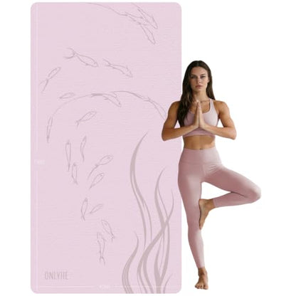 Extra Wide Yoga Mat 76"x40"x10mm TPE Non-Slip Fitness Exercise Mat - color: Light pink + red
