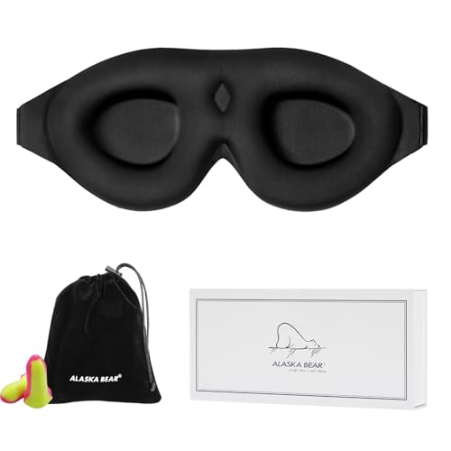 ALASKA BEAR Sleep Mask Memory Foam Contoured Eye Cups for Women and Men, Soft 3D Blackout Eye Mask for Sleeping No Pressure on Eyelids and Eyelashes Protection, Earplugs Set, Black - color: A1 Black
