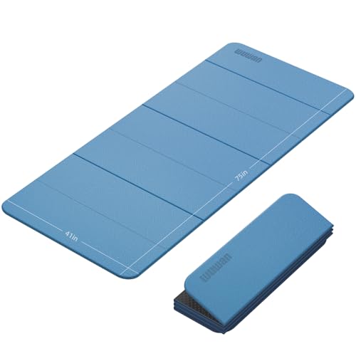 Foldable TPE Yoga Mat Thick 10mm,75" x40"Extra Large Exercise Mats | Stretch Mat Non-slip Fitness Folding Mat Easy to Carry,Wide Gym Mats for Women Men Suitable for Home Workout Travel Pilates - color: Blue