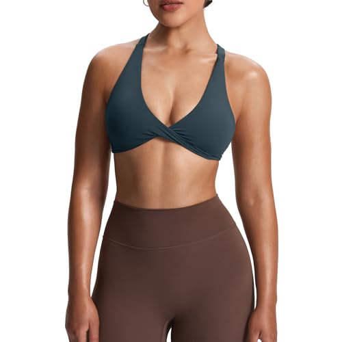 Aoxjox Women's Satara Low Impact Sports Bra | chic front twist, widened cross straps, medium support,breathable fabric, workout fitness yoga crop tank, gym essential - color: Blueberry, size: X-Small