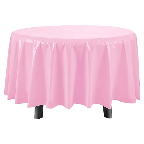 Eleclassi Pink 12 Pack Premium Round Disposable Plastic Tablecloth - 84 Inch Round Plastic Table Cloth Disposable Tablecloth for Parties - color: Pink, size: 12 Pack Round