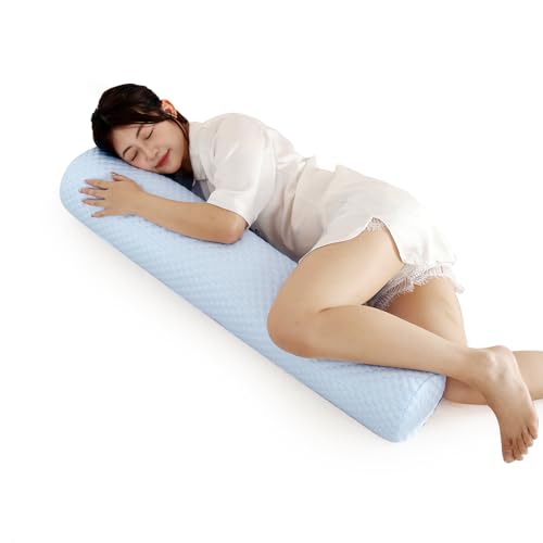 Summer Cool Touch Cylindrical Body Pillow, Round Bolster Pillow for Sleeping, Sofa Headrest Cushion, Blue, Grey，Multiple (Blue, 39.4 * 7.9in) - color: Blue, size: 39.4*7.9in