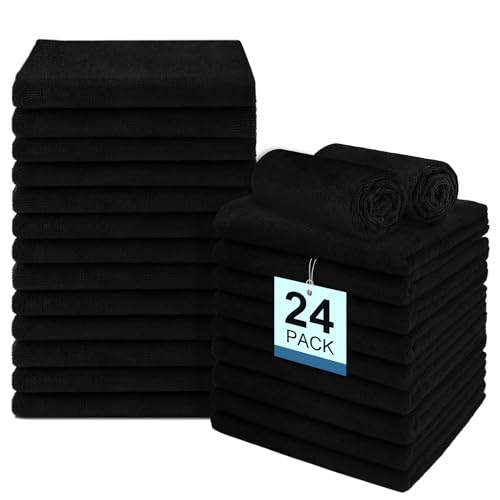 UNIMADE 24 Pack Salon Towels - Highly Absorbent and Quick Drying Hand Towels, Premium Wash Cloths for Bathroom, Gym, Shower, Hotel, and Spa - 16x27 inch (Black) | Quick Drying Premium Wash Cloths for Bathroom, Gym, Shower, Hotel, and Spa - 16x27 inch - Bl
