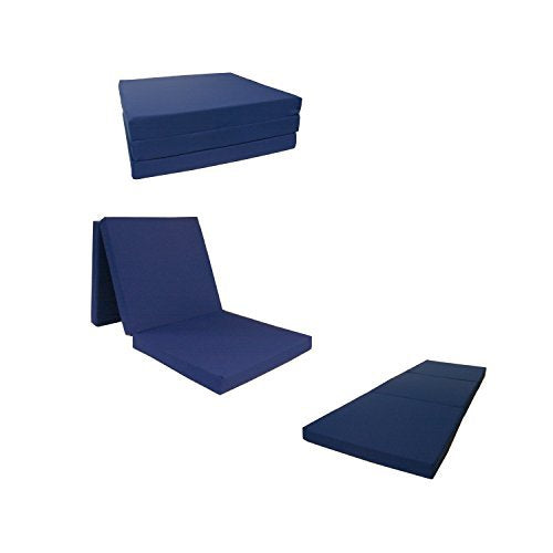 D&D Futon Furniture Trifold Foam Beds, Floor Tri-Fold Bed, Foldable Shikibuton Mattress Cushion Topper Mat for Space Saving Sleepover 3x27x75 in,Navy Blue