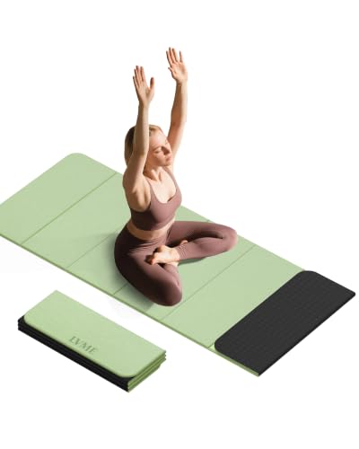 LVME Foldable Yoga Mat, 71"x24"x1/3" Thick(8mm), Non Slip Exercise Mat - color: Green+Black