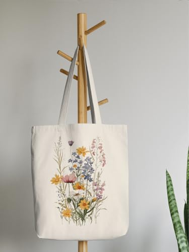 Aesthetic Canvas Tote Bag for Women with Inner Pocket - color: Bouquet