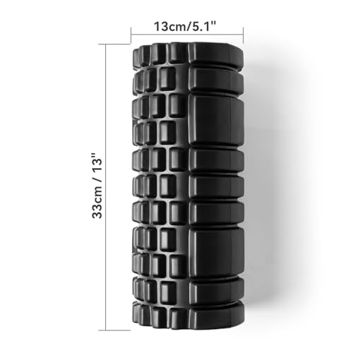 Krightlink Foam Roller for Deep Tissue Massager, 13" High Density Exercise Patented Roller for Muscle Massage and Myofascial Trigger Point Release Back Roller for Fitness, Yoga and Pilates (Black) - color: Pure Black