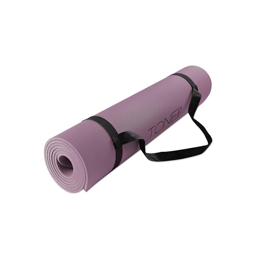 TONE Fitness Yoga Mat 1/4" Thick Non Slip Exercise & Pilates Mat for Home Workouts with Carrying Strap | Multiple Options - color: Purple, style: Pyramid Pattern