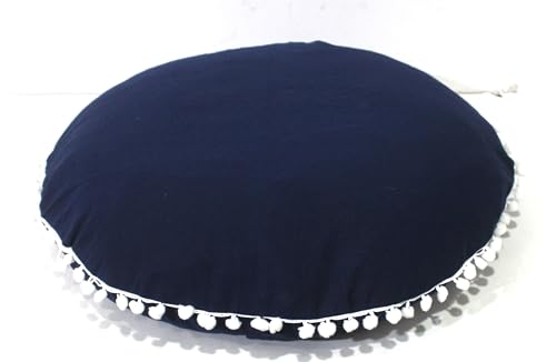 Mandala Barmeri Large Floor Pillow Cover Cushion Meditation Seating Ottoman Throw Cover Hippie Decorative Zipped Bohemian Pouf Ottoman Poufs, Pom Pom Pillow Cases (Blue, 32" Round) - color: Blue, size: 32"D x 4"W x 32"H