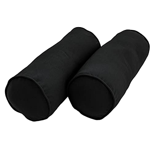 Blazing Needles Double-Corded Solid Twill Bolster Pillows with Inserts (Set of 2), 20" x 8", Black - color: Black