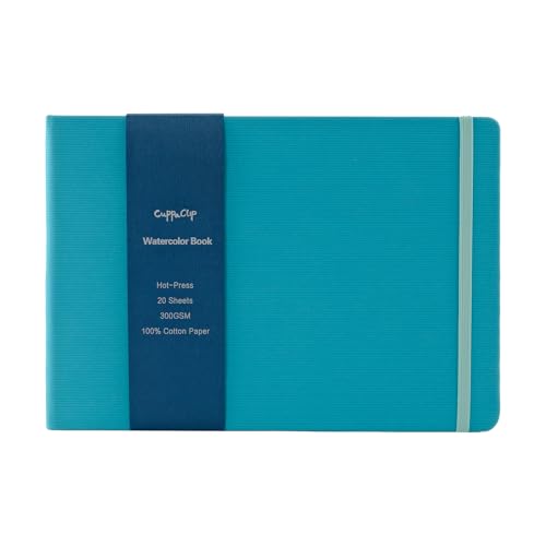 CuppaClip Watercolor Paper Cotton Hot-Pressed with Inner Pocket Watercolor Sketchbook Journal As Travel Notebook 300 GSM 140 LB (Blue, 11.81x8.26in) - color: Blue, size: 11.7×8.3in