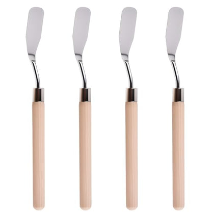 4 Pcs Palette Knife, Flat Head Spatula, Basswood Handle | Stainless Steel Painting Knife, Oil Paint Metal Knives, Pallet Painting Knives for Oil, Acrylic and Canvas Drawing