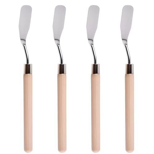 4 Pcs Palette Knife, Flat Head Spatula, Basswood Handle | Stainless Steel Painting Knife, Oil Paint Metal Knives, Pallet Painting Knives for Oil, Acrylic and Canvas Drawing