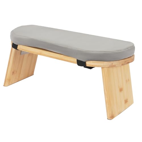 Foldable Meditation Bench 17.3 x 7.5 x 8.3 in, Bamboo Knee Bench for Yoga - color: Wood Color With Coffee/Gray/Green