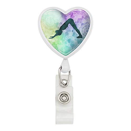 Downward-Facing Dog Yoga Pose Heart Lanyard Retractable Reel Badge ID Card - color: White