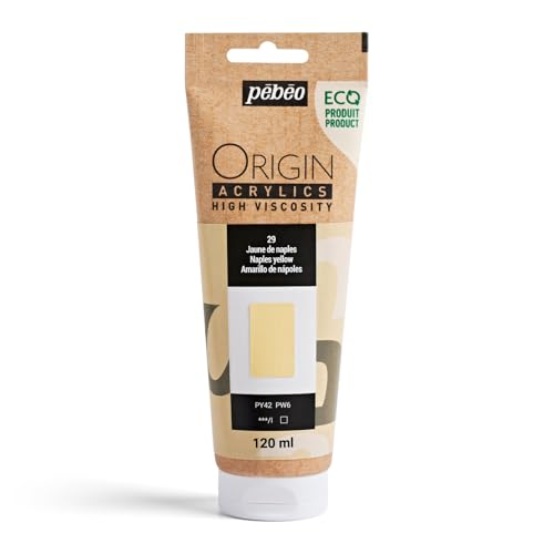 PEBEO Origin Acrylics 120ml Matte Acrylic Paint, Naples Yellow | Classic warm pale yellow for light-filled passages - dense matte acrylic in a 120ml eco-tube, intense and lightfast. - color: Naples Yellow