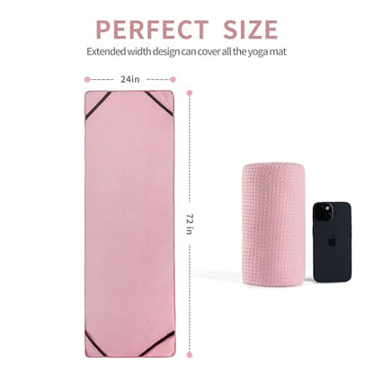 MICROFI New Microfiber Hot Yoga Towel Mat, 24 x 72 inches, with Non-Slip Silicone Grip, Secure Fit Elastic Straps - color: Pink