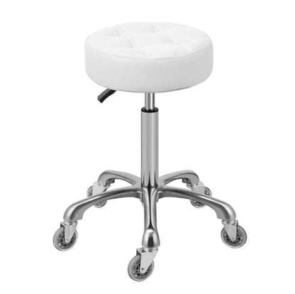 Kaleurrier Rolling Stools with Adjustable Height: Swivel Stool with Wheels - color: White