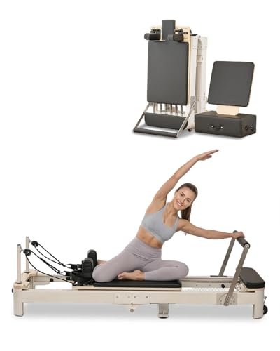 VEVOR Pilates Reformer Foldable, Suitable for Intermediate and Beginners Users, Pilates Equipment for Home Gym Studio Use with 4 Adjustable Resistance Spring, Up to 400 LBS - color: White, size: Reformer-Folding Al Alloy