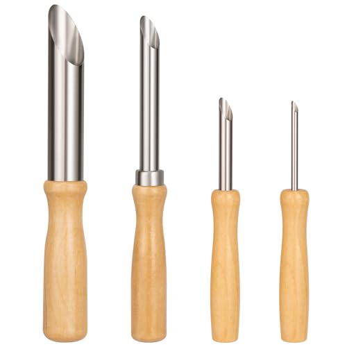 Amrules 4 Pcs Clay Hole Cutters Sculpting Tools Set for Pottery | Stainless Steel Cutting Tubes, Smooth Wood Handles, 4 Diameters for Hole Sizes, for Drilling, Carving & DIY Clay Projects - color: Lightyellow-Hole-4Pcs