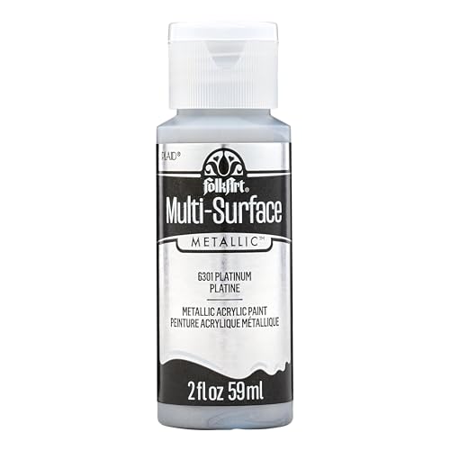 FolkArt Multi-Surface Metallic Paint in Assorted Colors (2 oz), Metallic Platinum - color: Metallic Platinum, size: 2 Fl Oz (Pack of 1)