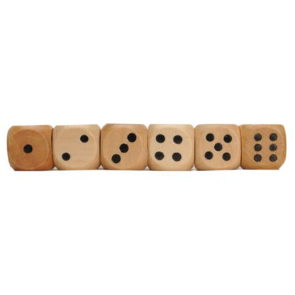 WE Games Wooden Dice Set with Rounded Corners - Pack of 6 Bulk Dice with Cloth Bag, 16mm Dice, Black Pips for Board Games, Gaming Dice Sets, Standard 6 Sided Dice Set for Adults