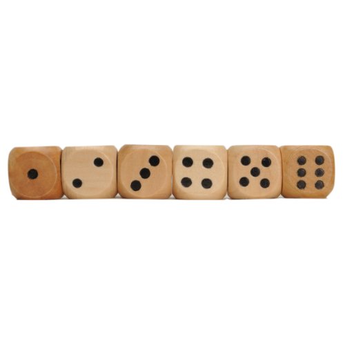 WE Games Wooden Dice Set with Rounded Corners - Pack of 6 Bulk Dice with Cloth Bag, 16mm Dice, Black Pips for Board Games, Gaming Dice Sets, Standard 6 Sided Dice Set for Adults
