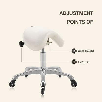 Premium Multifunctional Ergonomic Saddle Chair 507 INOA for Hygienic Clinic, Spa, Massage, and Dental Hygienist - Rolling Swivel Stool (Vanilla, Standard 507) - color: Vanilla