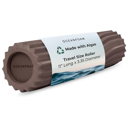 Oceanfoam Ripple Travel Foam Roller (11" x 3.35") Firm Mini Foam Roller for Physical Therapy, Deep Tissue Massage, Back Pain - High Density, Ergonomic Wave Textured - Yoga, Exercise (Espresso) - color: Espresso