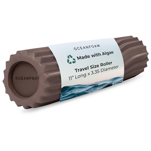 Oceanfoam Ripple Travel Foam Roller (11" x 3.35") Firm Mini Foam Roller for Physical Therapy, Deep Tissue Massage, Back Pain - High Density, Ergonomic Wave Textured - Yoga, Exercise (Espresso) - color: Espresso